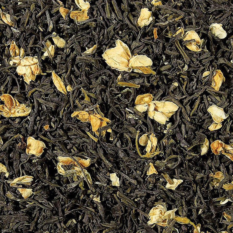Jasmin OP (茉莉花茶) 1 Jasmin OP (茉莉花茶), das duftende Blattgut wurde sorgfältiger geerntet und verarbeitet, die Jasminblüten wurden noch feiner ausgesiebt, sodass ein etwas zarterer Jasmingeschmack bestimmend ist
