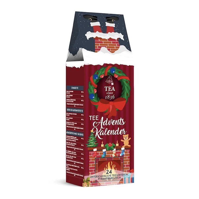 Tee-Adventskalender „Kamin Klassisch“ 1 Tee-Adventskalender „Kamin Klassisch“ mit 24 Pyramidenbeuteln einzeln im Sachet verpackt Format 92 x 92 x 305 mm
